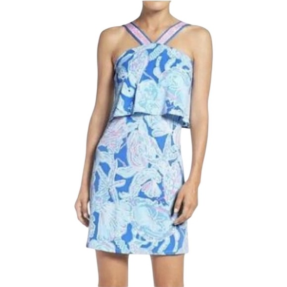 Lilly Pulitzer Bay Blue Into The Deep Engineered Shay Dress Size L Resortwear - Picture 1 of 13